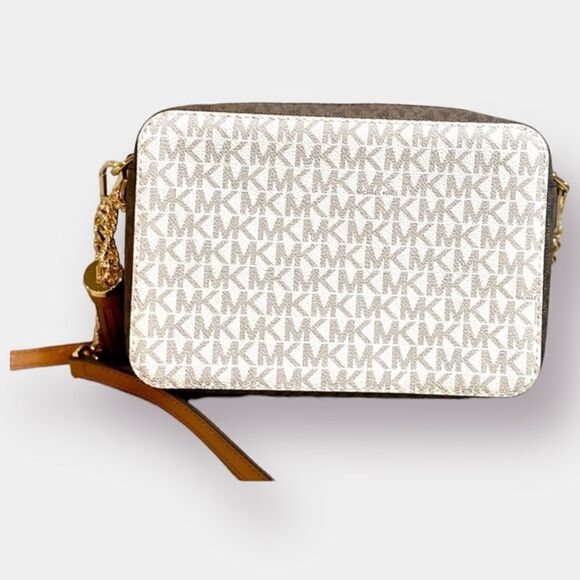 NWT Michael Kors Crossbody Bag Camera Bag Logo Print Canvas Leather Acc… - Picture 2 of 15